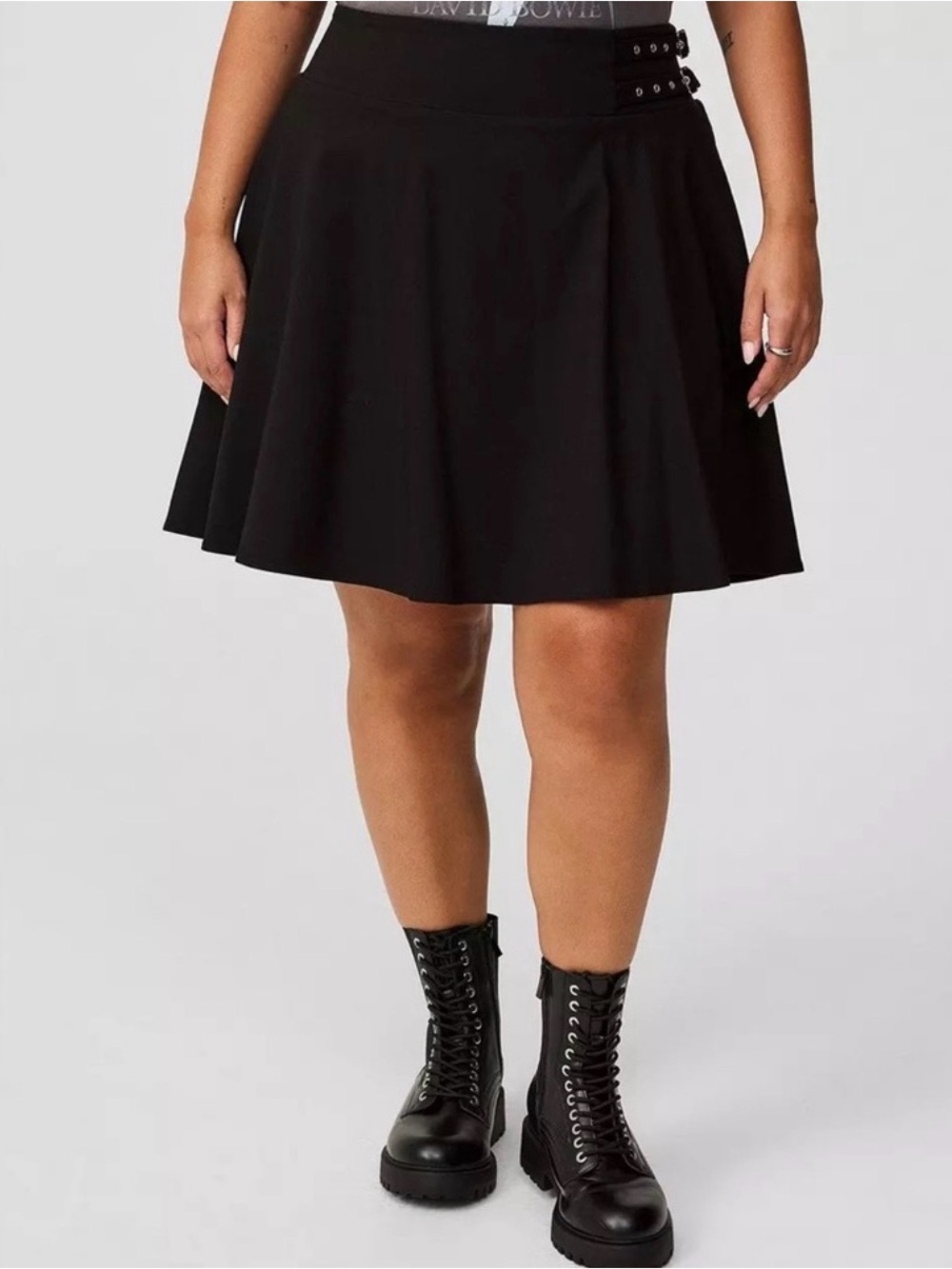 torrid Black Circle Skater Mini Skirt with Double Buckle Waist - Picture 2 of 2